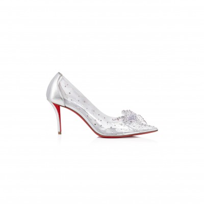 CHRISTIAN LOUBOUTIN JELLY STRASS 80 MM PUMPS - PVC, IRIDESCENT NAPPA LEATHER AND STRASS-SILVER-WOMEN 1240737S339